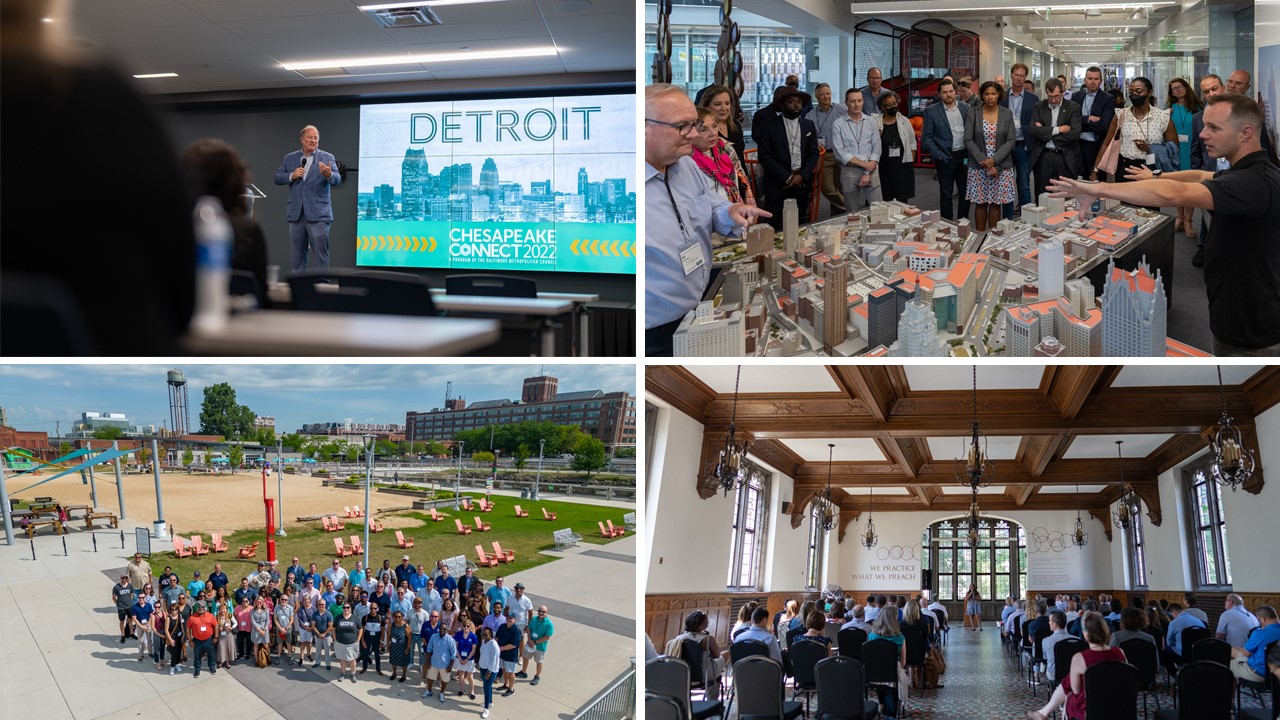 Clockwise from top left: Detroit Mayor Mike Duggan, Rock Family of Companies, Marygrove Conservancy, Detroit Riverfront